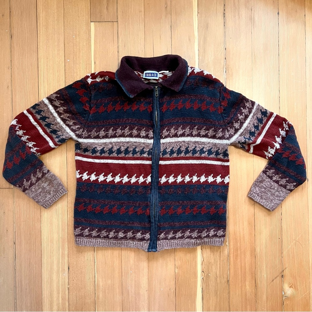 Vintage knit zip cardigan sweater M